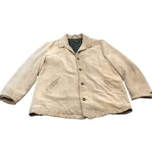 Vintage J.Crew Oarsman Jacket XL Tan Suede Leather Wool Lined Pinstripe Car Coat